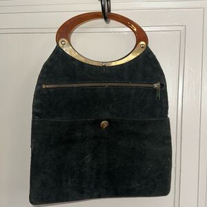 Vintage 60s/70s Walborg black suede leather purse and with brown plastic handle